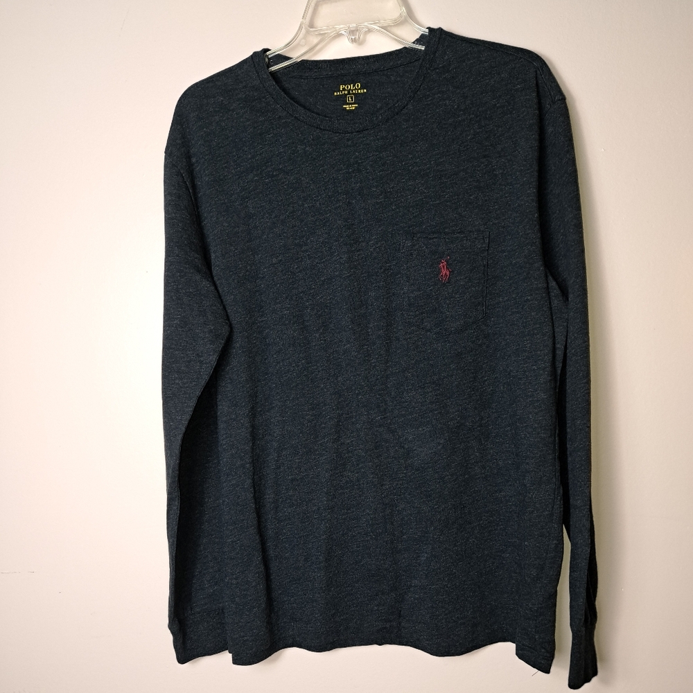 Polo Ralph Lauren Men's Top Size L Dark Gray Long Sleeve Pocket Pony T-shirt